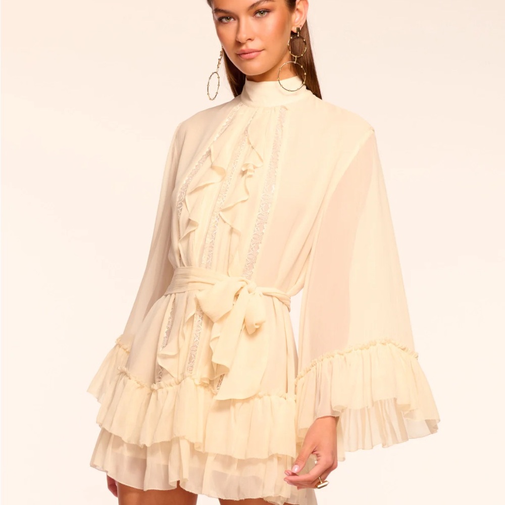Ramy Brook Cream Ruffle Long Sleeve Dress